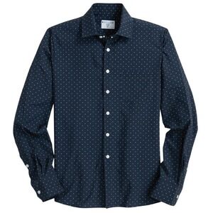 &Collar Mens Regular Fit Performance Dress Shirt Navy Blue Polka Dot XL Stretch